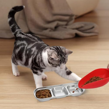 Compartment Pet Tray Food Bowls: 2pcs Stainless Steel Cat Bowl Divided Pet Dishes Bowls for Kitten Small Dogs Food Water Feeder