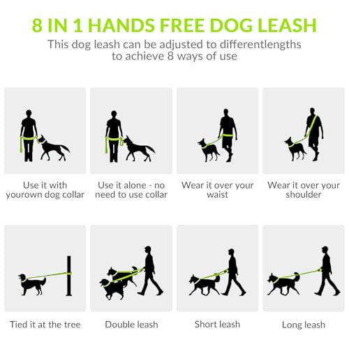 8.2ft Hands Free Dog Leash,Versatile Waist & Crossbody Lead for Medium Dogs,Waterproof & Adjustable for Running Jogging Walking, 360° Swivel Metal Buckle (Green) - color: Green