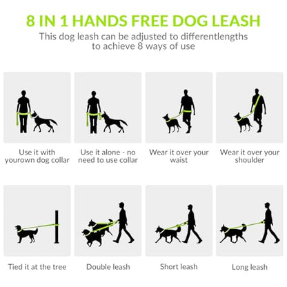 8.2ft Hands Free Dog Leash,Versatile Waist & Crossbody Lead for Medium Dogs,Waterproof & Adjustable for Running Jogging Walking, 360° Swivel Metal Buckle (Green) - color: Green