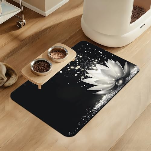 Magic White Lotus Pet Feeding Mat–Quick Dry Absorbent Dog Cat Food Mat, Non Slip Waterproof Bowl Placemat for Messy Eaters, Pet Accessories for Floors 12"x20" - color: Magic White Lotus, size: 12"L x 20"W