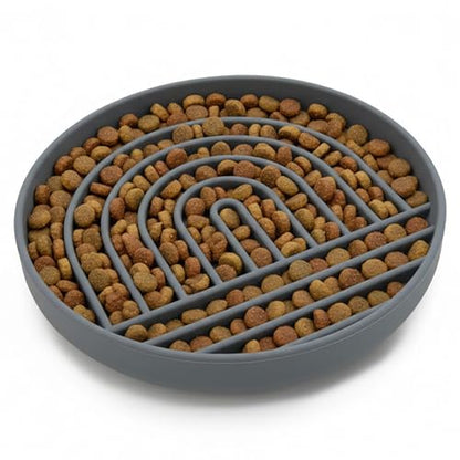 Should We Go? Slow Feeder for Dogs & Puppies, The Slowdown Bowl Silicone Slow Eating, Modern Lick Mat Design, Reduces Gulping, Fits 2.5 Cups 9.5” Across x 1.5” Tall, Mealtime Challenge, Large-Charcoal - color: Charcoal - Rainbow Design, size: Large (9.5”