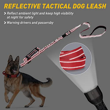 AUBELL Tactical Dog Leash Heavy Duty,4-6ft Reflective Strong No Pull Bungee Leash for Medium Large Dogs with Comfortable Padded Double Handle,Car Seat Belt,360 Degree Rotating Carabiner,Red - color: M/L-Red(4-6FT)