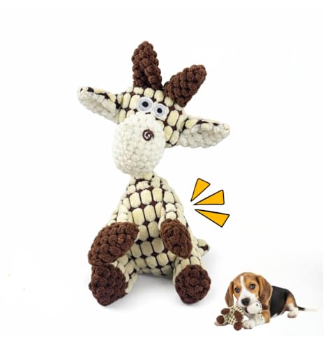 White Goat Dog Squeak Plush Toy with Rope – Durable Stuffed Dog Toy with Built-in Squeaker, Interactive Chew Toy for Teething Puppy, Small and Medium Dog - color: White Goat