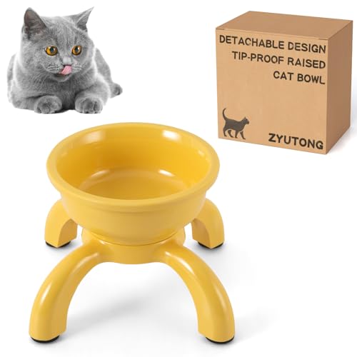Raised Cat Bowls for Indoor Cats - Whisker Friendly Cat Food Bowl, 5.1" Wide Melamine Stand Elevated Cats Feeding Bowl, Detachable Raise Kittens Bowls, Non-Toxic, Dishwasher Safe - color: Yellow, size: Single