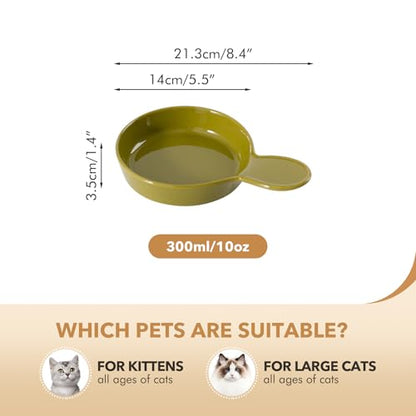 Havniva Ceramic Cat Bowl Whisker Friendly 5.5” Cat Dishes Shallow Cat Food Bowl Anti-Slip Pet Water Bowls for Indoor Cats, Wide Cat Food Dish Prevent Whisker Fatigue (3 Pack) - color: Matcha Green - C