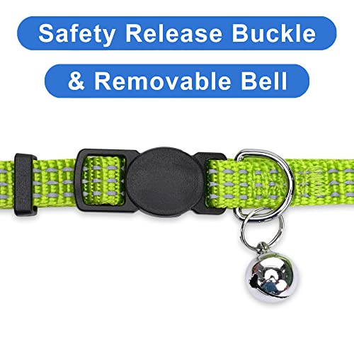 Pawtitas Reflective Green Cat Collar with Safety Buckle and Removable Bell for Kitten and Cats - color: Reflective Green