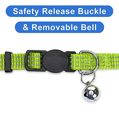 Pawtitas Reflective Green Cat Collar with Safety Buckle and Removable Bell for Kitten and Cats - color: Reflective Green