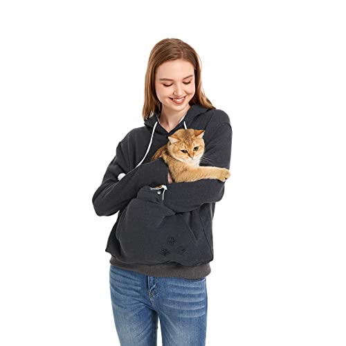 Unisex Big Pouch Hoodie Long Sleeve Fleece Pet Dog Holder Carrier Pullover Sweatshirt… - color: Dark Grey, size: Large