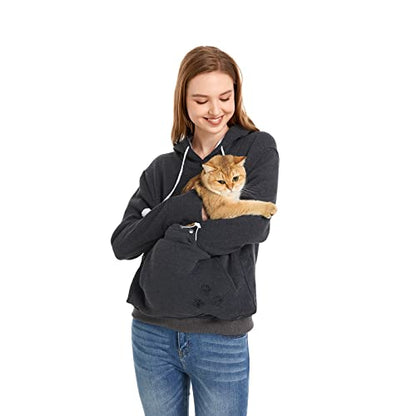 Unisex Big Pouch Hoodie Long Sleeve Fleece Pet Dog Holder Carrier Pullover Sweatshirt… - color: Dark Grey, size: Medium