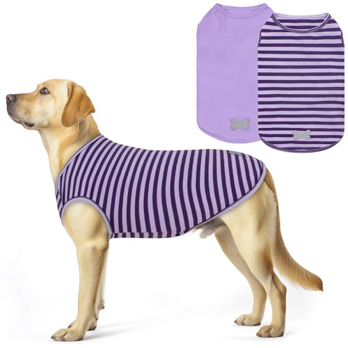 KYEESE 2Pack Dog Shirt, Soft Striped Dogs T Shirts, Lightweight Pet Tank Top, Sleeveless Dog Shirt for Medium Dogs, Stretchy Comfortable Pet Vest, Purple, 2XL - color: 03# 2Pack (Purple+Purple Striped), size: XX-Large (40-55lbs)