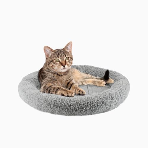 Cat Bed Mat for Indoor Cats, 15.75" Round Pad with Pillow Around, Self Warm Pet Bed for Cats Dogs Rabbit Curling Sleep/Nap, Antiskid Bottom, Washable, Medium - color: Round M (15.75 inch)