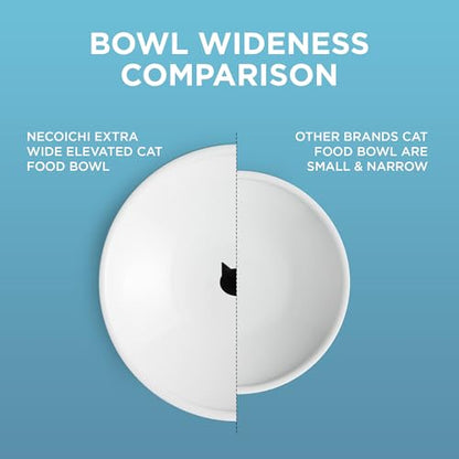 Necoichi Elevated Cat Food Bowl, Ceramic (Porcelain), Whisker-Friendly, Dishwasher & Microwave Safe, Non-Slip Silicone Base, Anti-Vomiting & Neck Fatigue (Cats, Extra Wide, 2-Cups Capacity) - color: Cat, size: Large Extra Wide Flat (2 Cups)