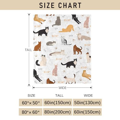 Tupmnbry Cat Blanket Animals Pet Print Throw Blanket Super Soft Flannel Fleece Throw Blanket Lightweight Fluffy Plush Fuzzy Bed Blanket for Couch 50"X60" - color: Cute Cat, size: 50"X60"