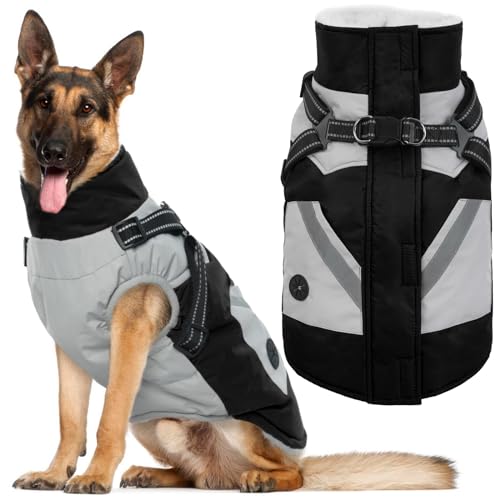IECOii Dog Coat Winter Waterproof - Black, XLarge - Zip Up Vest, Jacket, Fleece Snow Snowsuit for Large Dogs, Beagle, Cocker Spaniel, Border Collie - color: Black, size: X-Large(Chest:29.9 in)