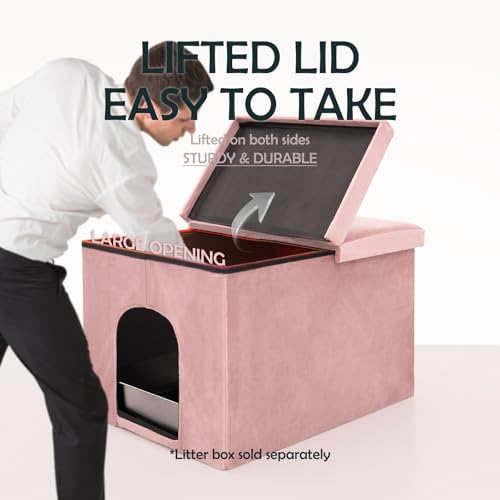 Cat Litter Box Enclosure Furniture Hidden Large, Lift Design Lid Velvet Cat Washroom Bench Storage Cabinet |25.6x 17.7 x 17.7 in|Dog Proof|Urine Proof Inside|Quick Assembly| Easy Clean(Black) - color: Black, size: L 25.6''x W17.7'' X H17.7''