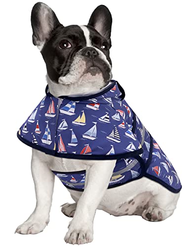 HDE Dog Raincoat Jacket Reflective Adjustable Hooded Pet Poncho Rain Coat with Leash Hole for Small to X-Large Dogs Nautical Boats - S - color: Nautical Boats, size: Small