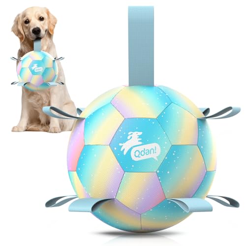 QDAN Dog Balls: Dog Soccer Ball with Straps, Herding Ball for Dogs, Outdoor Toys Interactive Toys for Large Dogs, Pet Birthday Gifts,Gradient Blue (8 Inch) - color: B-Colorful Blue, size: Large Size 3