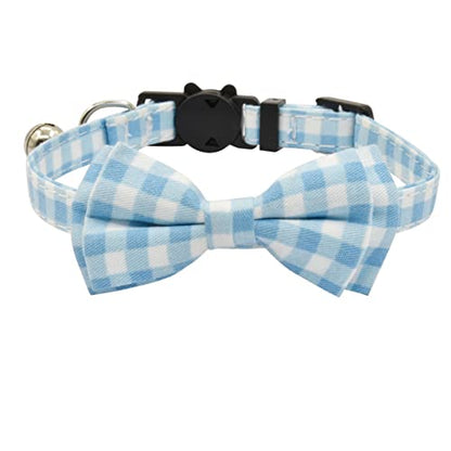 Bowtie Cat Collars Breakaway with Bell, Adjustable Cute Kitty Collars Safety Buckle Kitten Collar for Cat Puppy 7.5-11in (Light Blue Plaid) - color: Light Blue Plaid