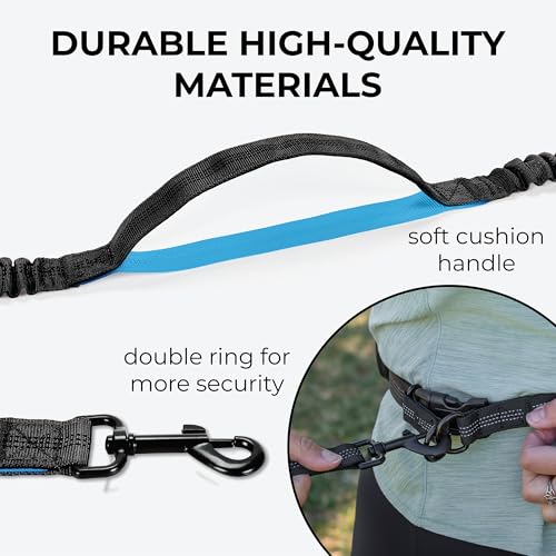 Squirrel Products Hands Free Dog Leash with Hip Belt/Crossbody Strap, Zipper Pouch, and Shock Absorbing Bungee for Walking or Jogging with pet (Black, Blue) - color: Black and Blue
