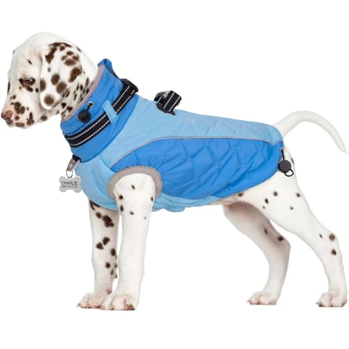 Dog Jackets for Medium Dogs, Windproof & Water Resistant Winter Clothes with D Ring & Adjustable Buckles, Thick Fleece Vest, Zippered Warm Dog Coat-M Blue - color: Blue, size: Medium