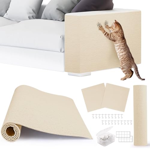 4pack Cat Scratch Couch Furniture and Wall Protector | Adhesive Cat Scratch Pad for Covering Cat Tower, DIY Climbing Cat Scratcher Couch Protector from Cat Claws Scratching (Off-White) - color: Off-White, size: 4 Pack