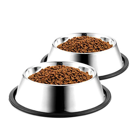 WEDAWN Stainless Steel Dog Bowls, 3.5 Cup/28oz Cat Bowl Water and Food with Rubber Base, Pet Bowls for Large Dogs, 2Pack - color: Stainless steel (2Pack), size: 3.5 Cup/10.2" Dia x 2.4" H (2Pack)