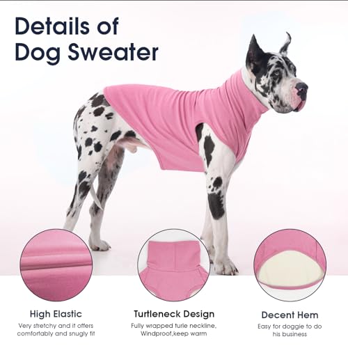 IECOii Dog Fleece Vest Sweater - Stretch Warm Pullover with Turtleneck,Pink,Large, Easy On/Off Winter Dog Sweater for Medium Large Dogs Girl Boy, Winter Fall Jumpsuit with High Neck - color: Pink, size: Large
