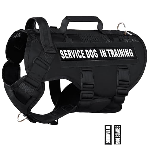 Service Dog Vest for Large Dogs, Black Tactical Harness with Military MOLLE, Breathable Mesh & 39g Metal Buckle - Size XL for Training & Hiking - color: Black, size: XL