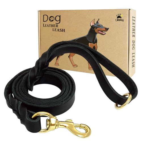 Leather Dog Leash 4ft x 3/4 inch, Heavy Duty Dog Training Leash, Strong Sturdy Genuine Leather Braided Pet Leashes, Soft and Comfortable Pet Lead for Large, Medium Dogs - color: Black, size: 4 ft x 3/4 inch