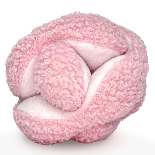 Glory To Dog Pink Snuffle Knot Interactive Dog Toy 4” Puzzle Ball with 8 Squeakers & Crinkle – Treat Hiding Enrichment Toy for Puppy & Small Breed Dogs – Durable Plush Sensory Play & Stimulation - color: Pink