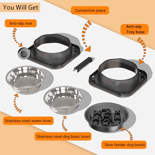 Set of 2 Stainless Steel Dog Food and Water Bowl with Puzzle Dish, Freely Combinable Feeding Set for Dogs Cats, Spill Proof Neater Dog Bowls, Pet Feeder Bowl for Puppy Small Breeds - size: 2-Pack
