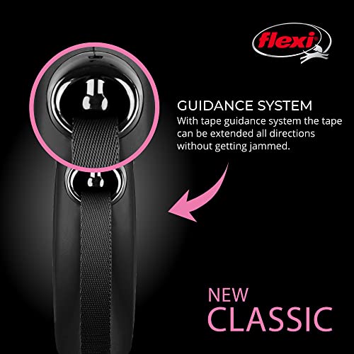 FLEXI New Classic Tape Retractable Dog Leash for Medium Dogs Upto 55 lbs. – 16 ft., Black | Tangle Free Pet Walking Leash with One-Handed Brake, Pause, Lock|German Quality Product - color: Black, size: Medium - 16 Feet (Tape)