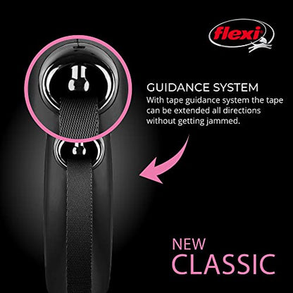 FLEXI New Classic Small Tape Retractable Dog Leash for Small Dogs Upto 26 lbs. – 10 ft., Black | Tangle Free Pet Walking Leash with One-Handed Brake, Pause, Lock|German Quality Product - color: Black, size: Small - 10 Feet (Tape)