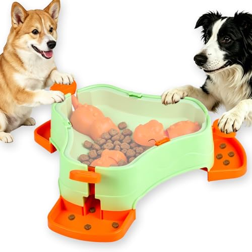 Dog Cat Treat Dispenser Slow Feeder Toy, 3-in-1 Interactive Dog Puzzle Press Toys, Dog Enrichment Toy No-Slip Interactive Brain Training Toys for Smart Dog Cats (Green/Orange) - color: Green/Orange
