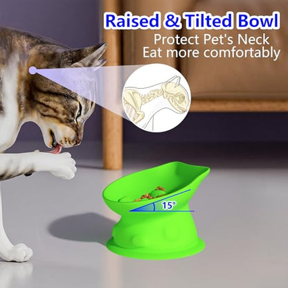 Slow Feed Cat Bowl, Elevated Cat Food Dish with Tilted Design, Dual-Use for Dry and Wet Food, Anti-Vomit, Anti-Choking, Easy to Clean - color: Green, size: Medium