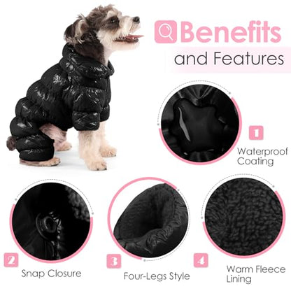 AOFITEE Dog Coat, Dog Winter Jacket, Fullbody Dogs Winter Coat Snowsuit, Waterproof Pet Puffer Jacket Snow Suit with Legs, Pet Fleece Vest, Cold Weather Coats for Small Dogs, Black L - color: Black, size: Large