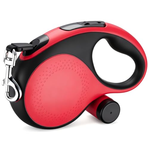 Segarty 26 Ft Walking Lead with Poop Bag Holder for Pet 66 lbs - 110 lbs, 8m Heavy-Duty Retractable Long Leash 360°Tangle-Free with Anti-Slip Handle, One-Handed Brake Pause Lock for Medium Large Dogs - color: Red, size: 26ft(up to 110 lbs)