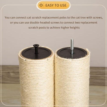 2 Root Cat Scratching Post Replacement 15.75x3.54 Cat Tree Scratch Post Replacement Natural Sisal Pole Cat Scratch Post Refill Pole Part with M8 Screws for Kitten Tree Tower Cat Furniture Accessories - color: 40cm/15.75in