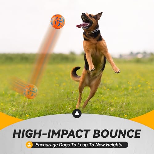 FUSOTO 3Pcs Dog Balls, Durable Bouncy Tennis Balls for Dog Aggressive Chewers, for Large Medium Small Dog Puppy Fetch - color: 1x Orange +1x Blue +1x Yellow