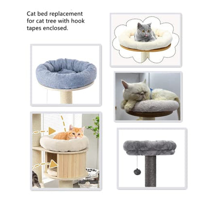 SHENGOCASE 18“ Fluffy Faux Fur Cat Tree Tower Replacement Bed Cushion Pillow with Hook Tapes, Round Donut Cuddler Cat Dog Bed for Desk Table - color: Light Grey, size: 18"