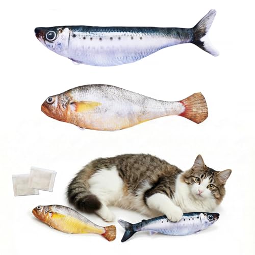 Realistic Floppy Fish Cat Toy with Catnip Toys for Cats Interactive Cat Toys for All Breeds Tap-Activated 3 Flapping Mode Sardine/Yellow Croaker,7.1 Inches,with Catnip,Rechargeable - color: Floppy Fish Cat Toy