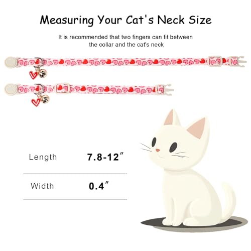 2 Pack Valentines Cat Collars - Valentine Breakaway Cat Collar with Bell, Pink and Red Heart Pendant, Adjustable Kitten Collars for Girl Boy Cats, Sweet Hearts - color: Pastel Hearts