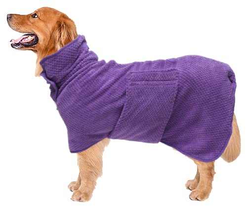 Geyecete Dog Bathrobe Towel Dog Drying Coat-Dry Fast Dog Bag-Pineapple Grid Fast Drying Super Absorbent Pet Dog Cat Bath Robe Towel-Purple-S - color: Purple(Pineapple grid), size: Small