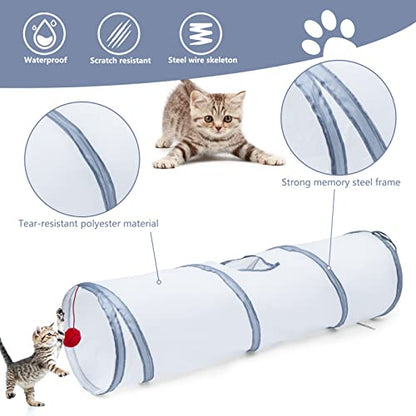 Sheldamy Cat Tunnel, 2-Way Cat Tunnels for Indoor Cats, Collapsible Cat Play Tunnel, Interactive Toy Maze Cat House with 1 Play Ball for Cats, Puppy, Kitty, Kitten, Rabbit (White & Grey) - color: 2 Way White & Grey