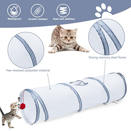 Sheldamy Cat Tunnel, 2-Way Cat Tunnels for Indoor Cats, Collapsible Cat Play Tunnel, Interactive Toy Maze Cat House with 1 Play Ball for Cats, Puppy, Kitty, Kitten, Rabbit (White & Grey) - color: 2 Way White & Grey