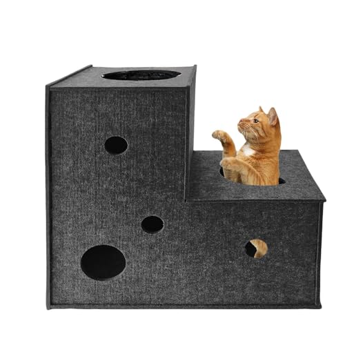 Cat Tunnel for Indoor Cats, Large Felt L-Shape Cat Play Tunnels, Interactive Cat Tunnel Bed, DIY Peekaboo Cat Toy with Interactive Peek Holes for Cats(Grey, L-Shape) - color: Grey, size: L-shape Tunnel