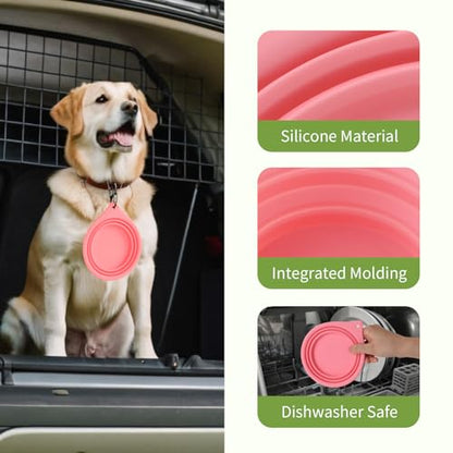 Dog Bowl Travel Collapsible Bowls 2 Pack, Portable Foldable Cats Dogs Water Dish Puppy Bowl (Pink1775 + Yellow1205) - color: Yellow + Pink