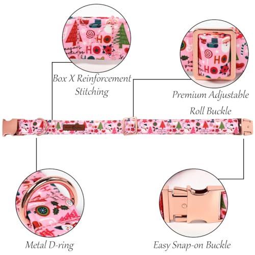 Lionet Paws Chirstmas Dog Collar, Cute Snowman Christmas Tree Dog Collars with Metal Buckle for Puppies and Cats, XS, Ho Pink Dogs Collar Neck 8-12 inches - color: Ho Xmas, size: X-Small (Pack of 1)