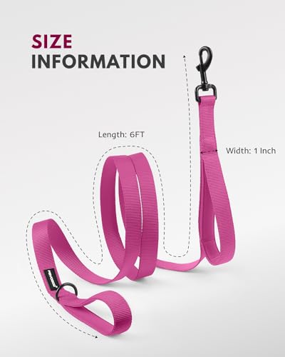Dog Leash 6FT - Heavy Duty Dog Leash with Traffic Padded Double Handles - Safety Control Traning Leash for Large Medium Dogs - color: Pink