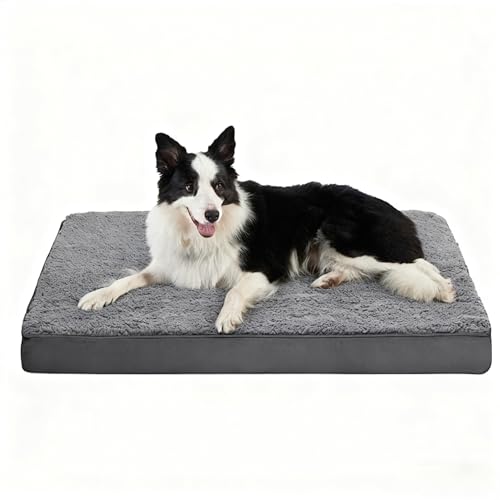 Dog Bed with Waterproof Inner Liner, Removable Cover, Egg Crate Foam Dog Beds, Easy to Clean，45×32Inch，Gray - color: Gray, size: 45"L x 32"W x 3"Th